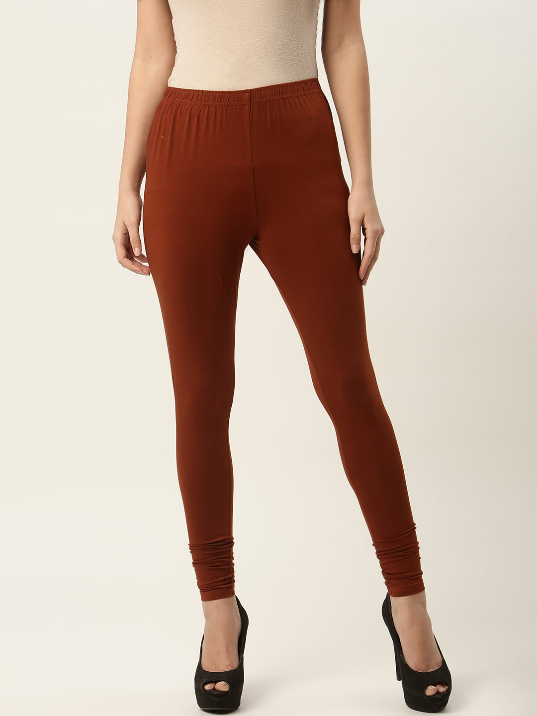 Women Rust Churidar-Length Leggings