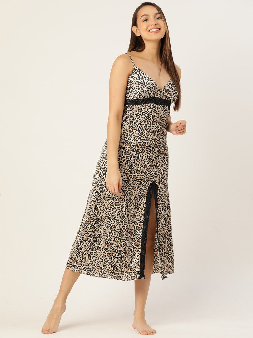 Cheetah Print Satin Nightwear/Nighty