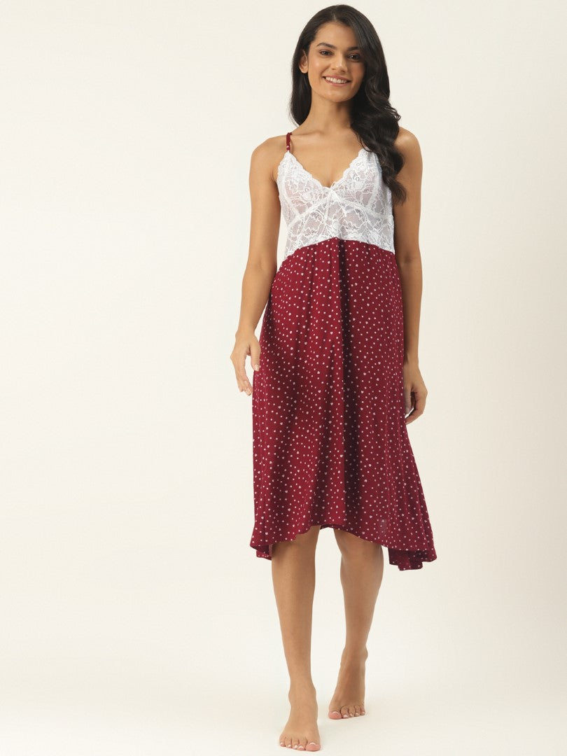 Maroon Printed Nightdress