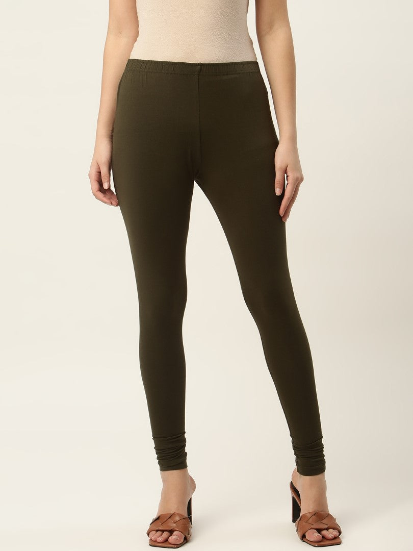 Women Dark Green Churidar-Length Leggings
