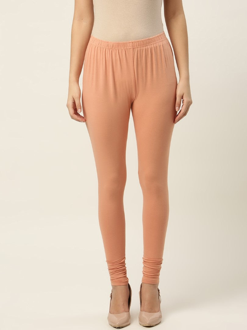 Women Apricot Churidar-Length Leggings