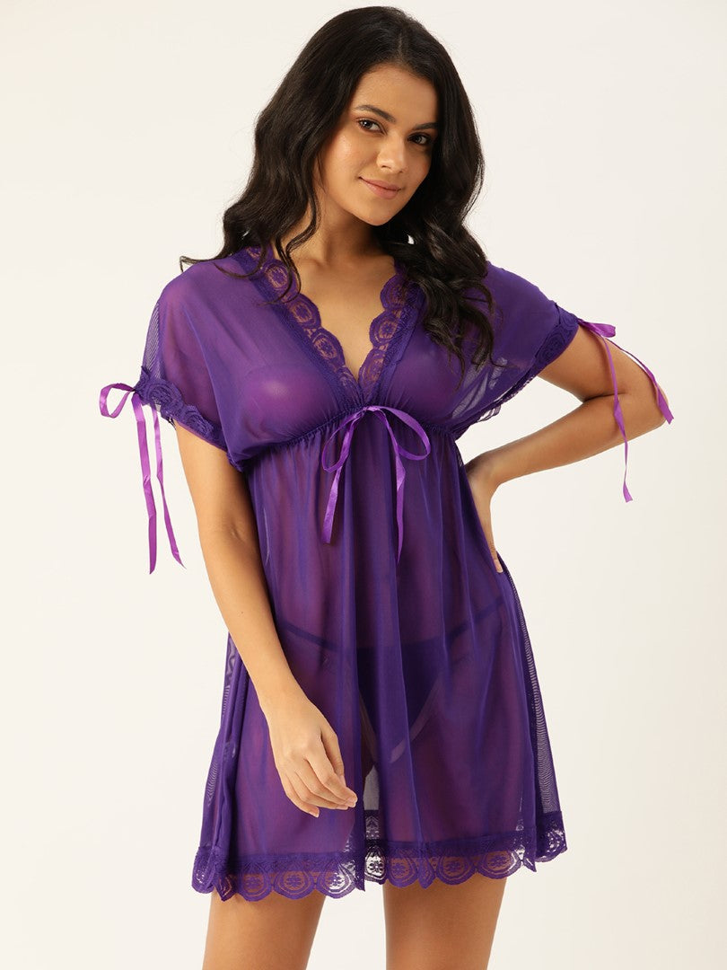 Dark Purple babydoll with Full Net