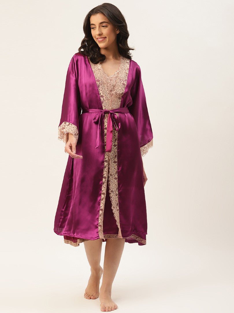 Wine Nightwear/nighty with satin