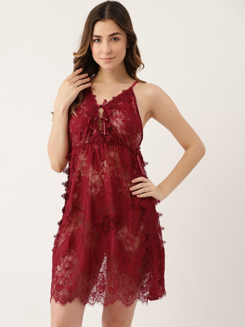 Brugundy babydoll with Full Lace