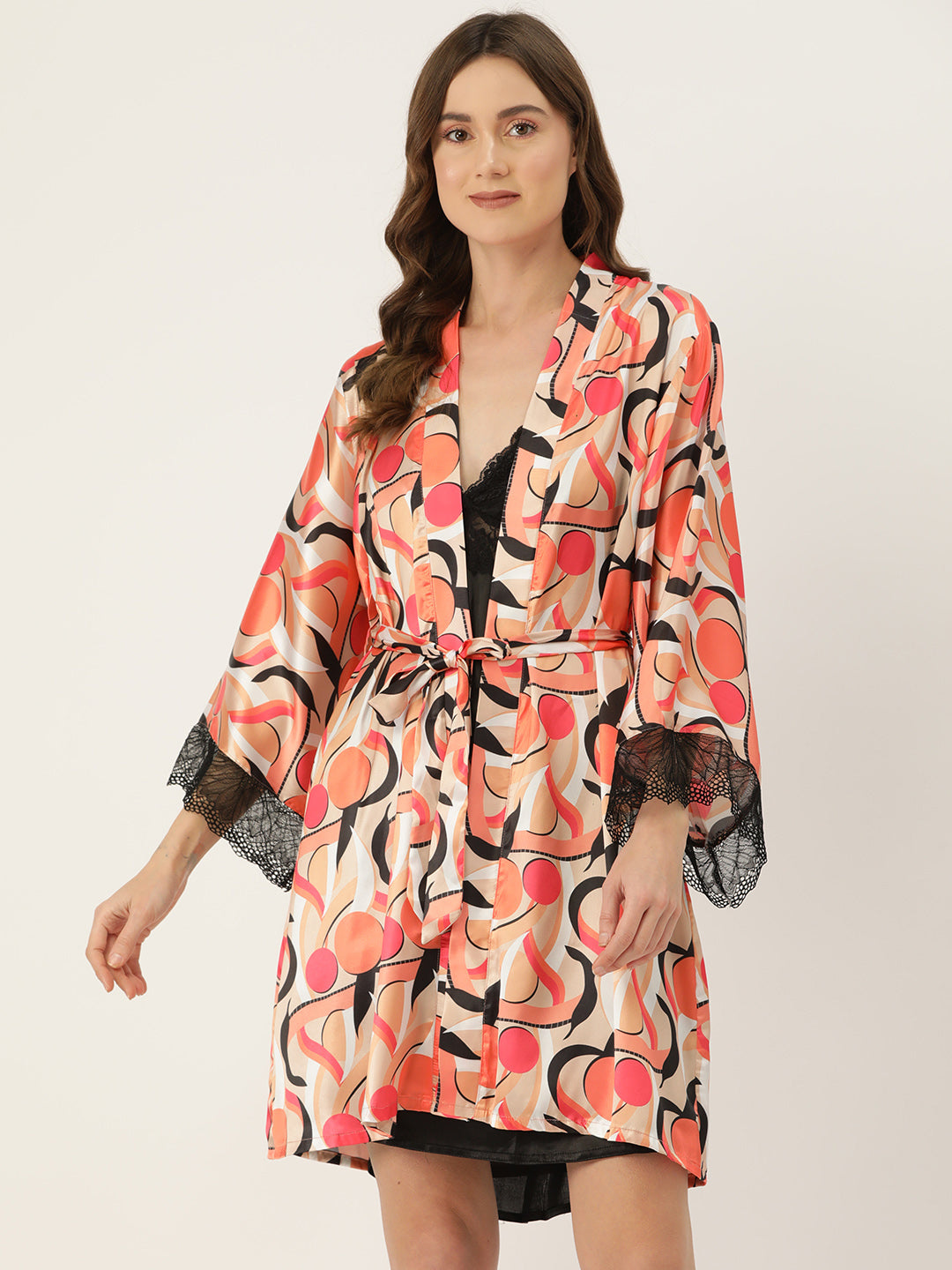 Satin Babydoll Nightwear/ Nighty Robe Set