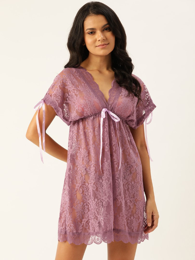 Purple babydoll with Full Floral Lace