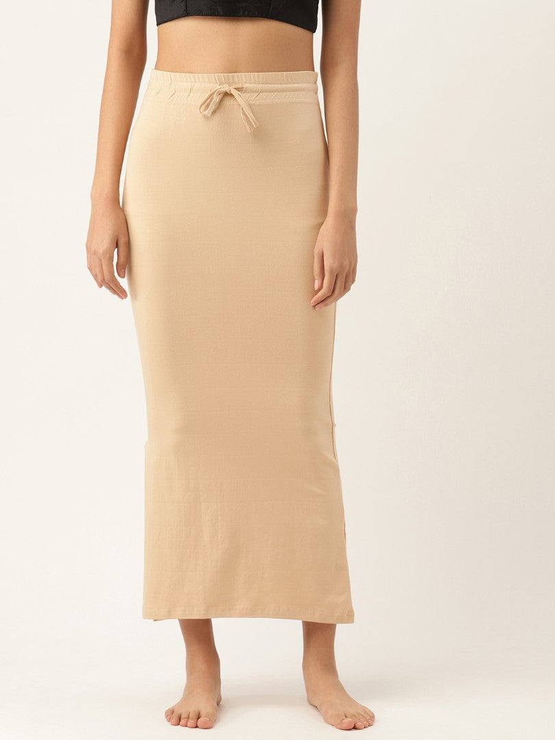 Women Beige Solid Knitted Saree Shapewear