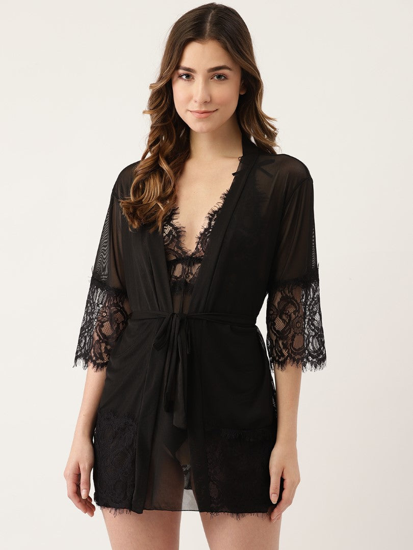 Black babydoll with satin