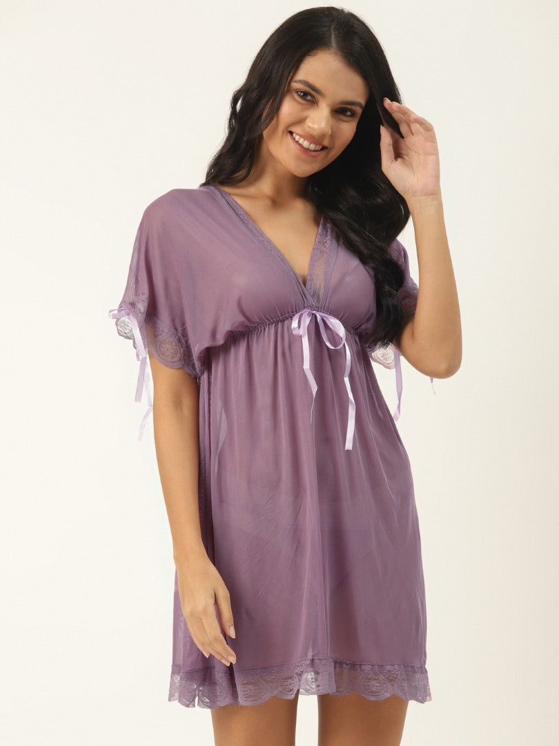 Purple babydoll with Full Floral Lace