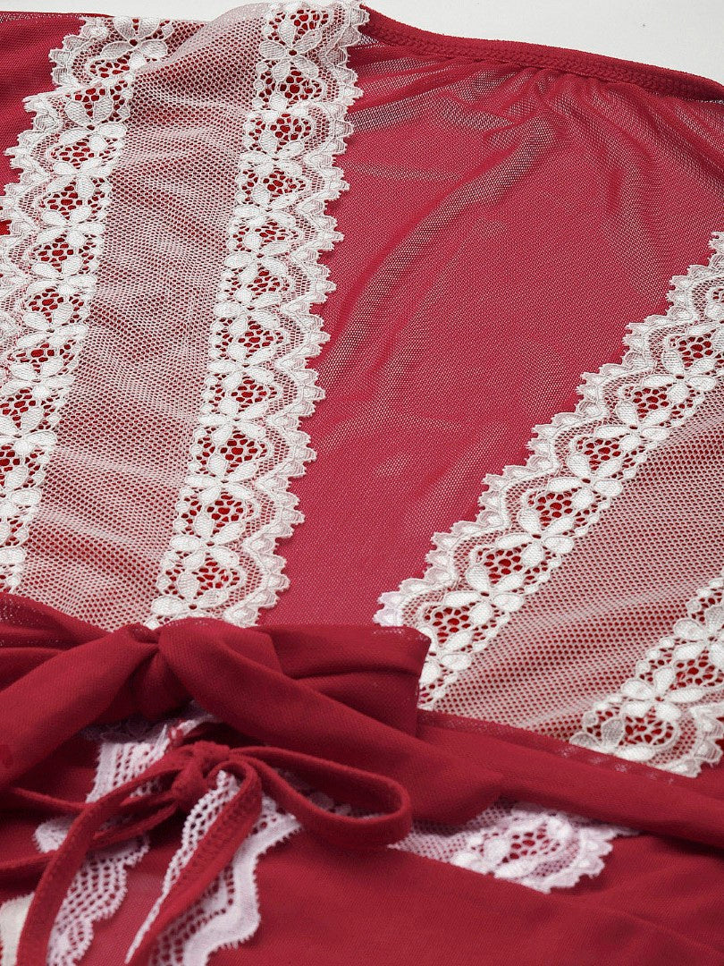Maroon babydoll with Net/Lace