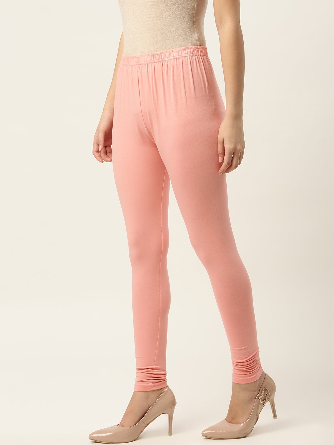 Women Light Peach Churidar-Length Leggings