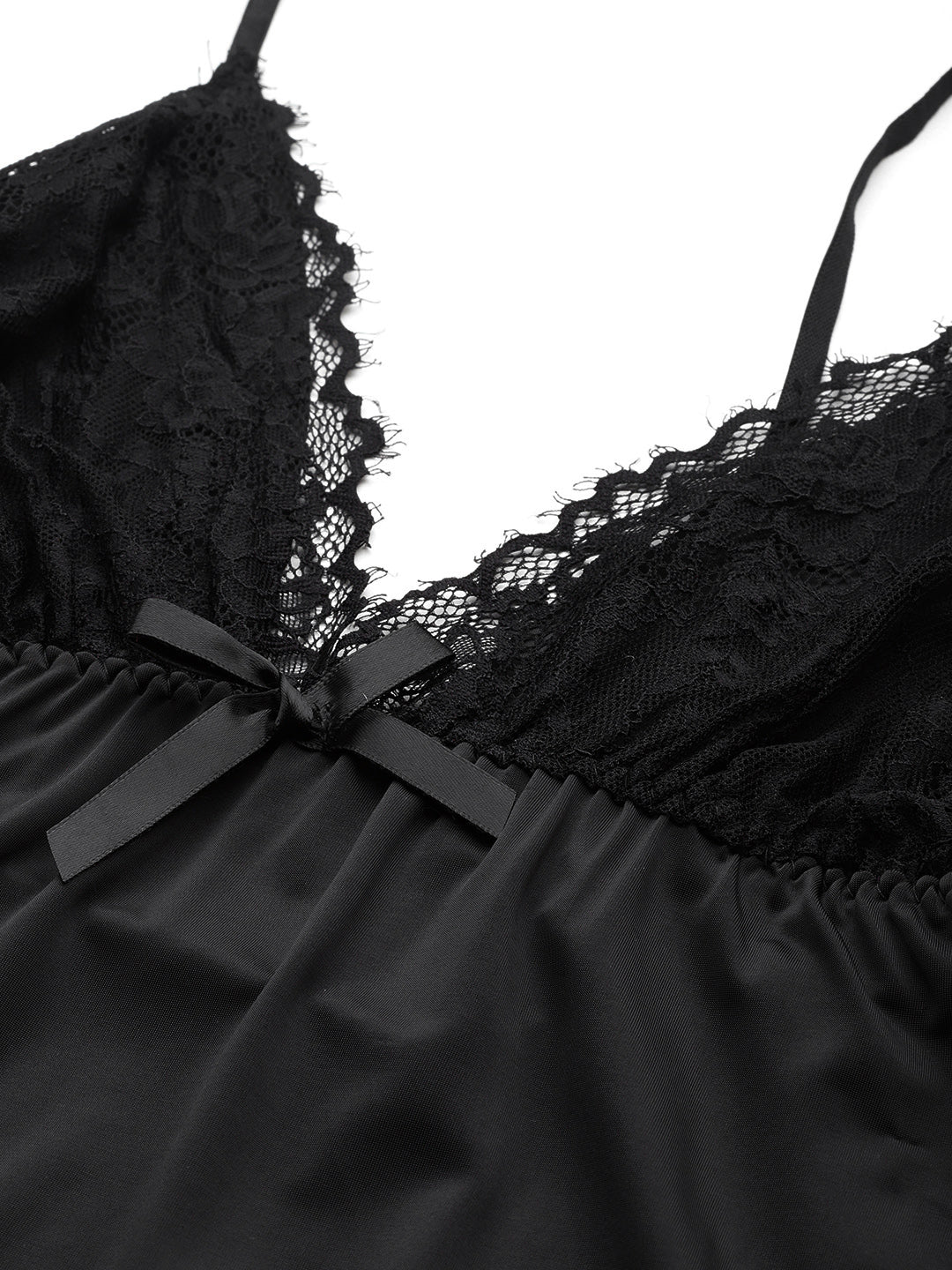 Ms.Lingies Black Solid Finish Babydoll Lingerie/Nighty with Robe & matching Thong