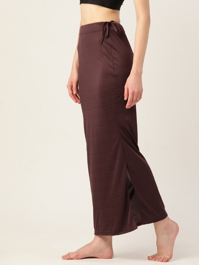 Women Deep Brown Solid Saree Shapewear