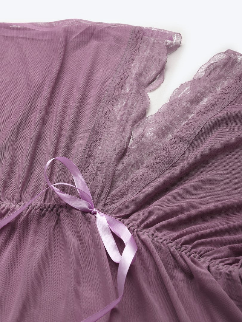 Purple babydoll with Full Floral Lace