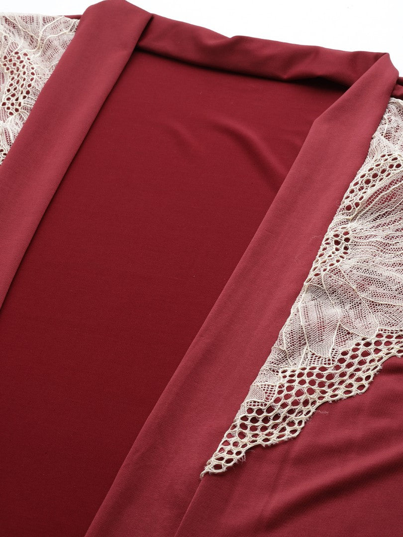 Maroon babydoll with Net/Lace