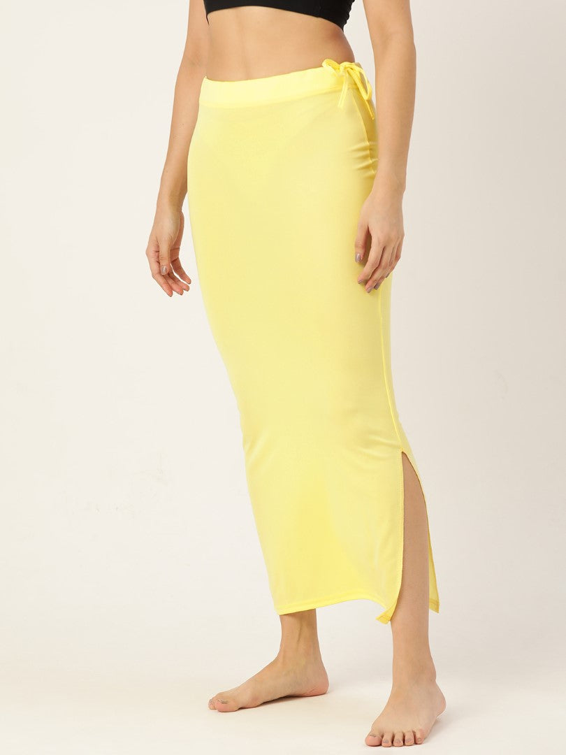 Women Pista Yellow Solid Saree Shapewear