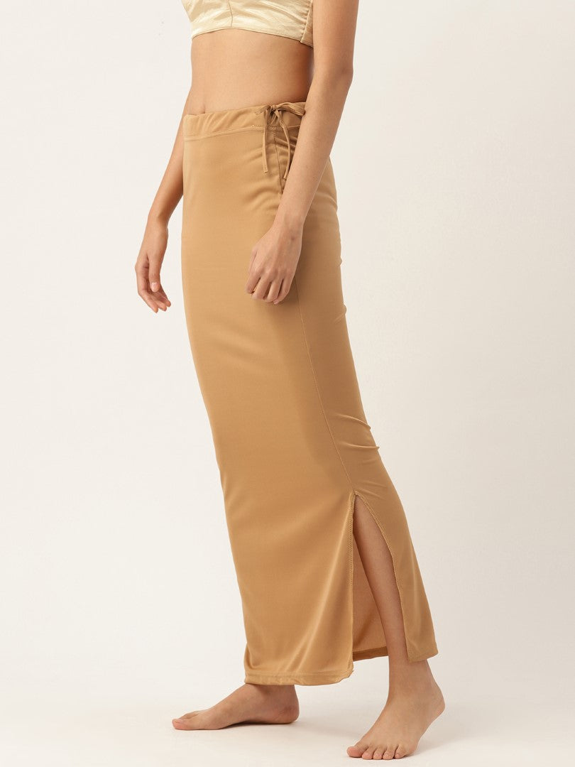 Women Light Brown Solid Saree Shapewear