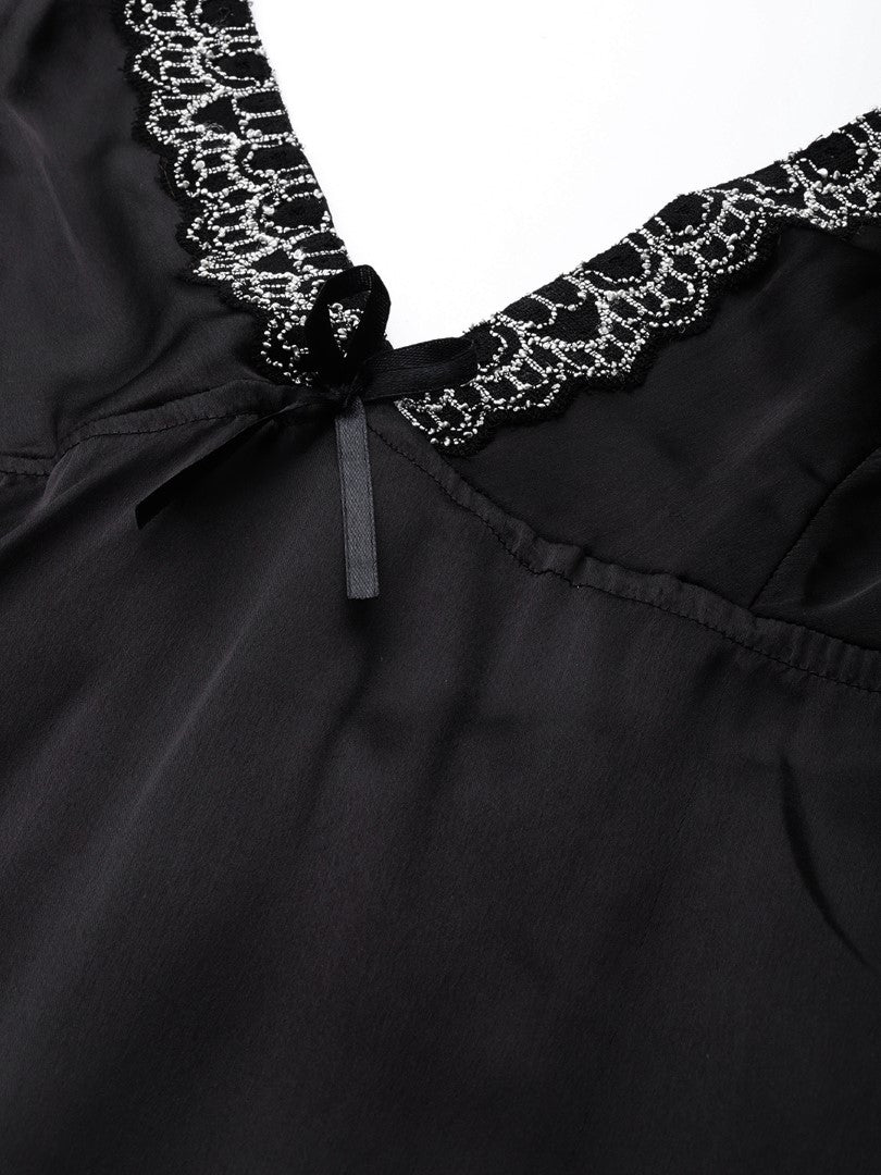 Black Satin babydoll with Lace border