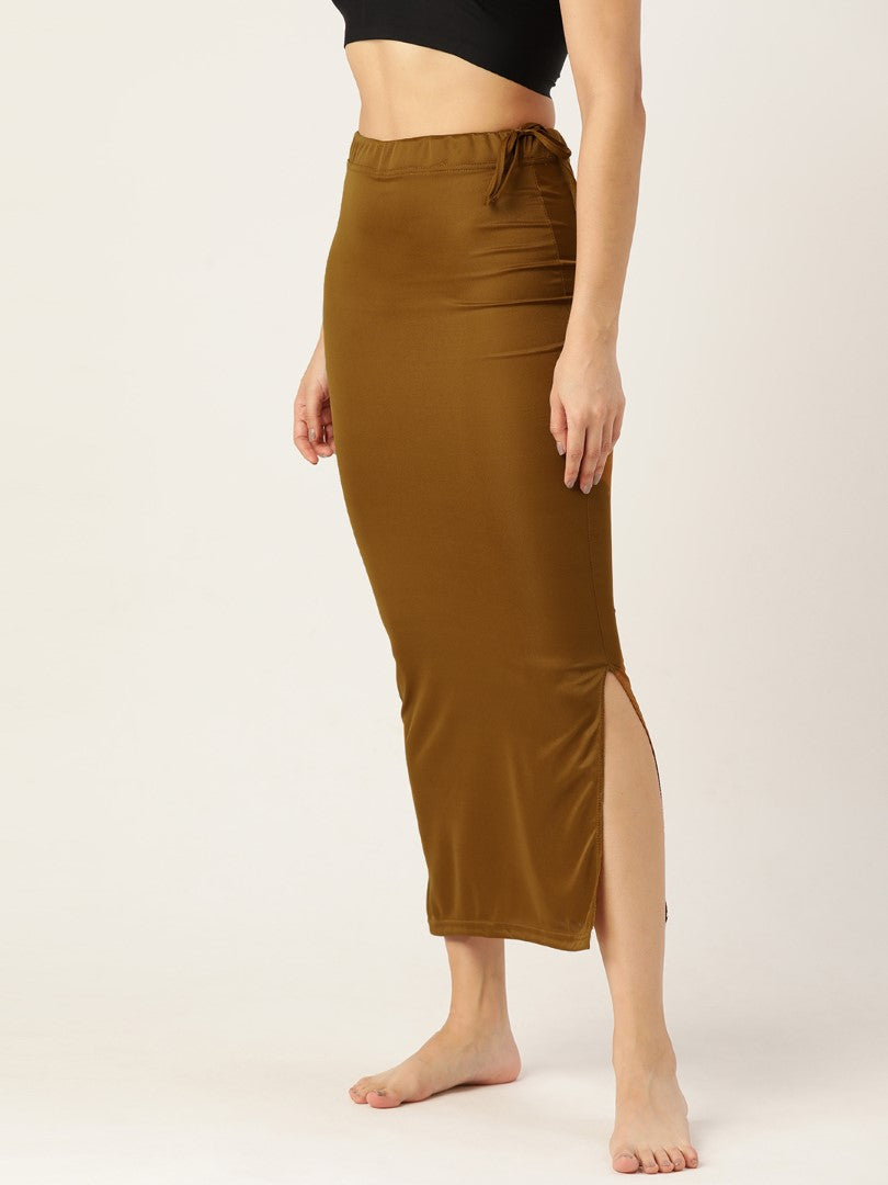 Women Deep Brown Solid Saree Shapewear