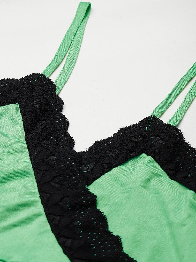 Parrot Green Solid finish Nightwear/ Nighty with Cotton Fabric and Lace