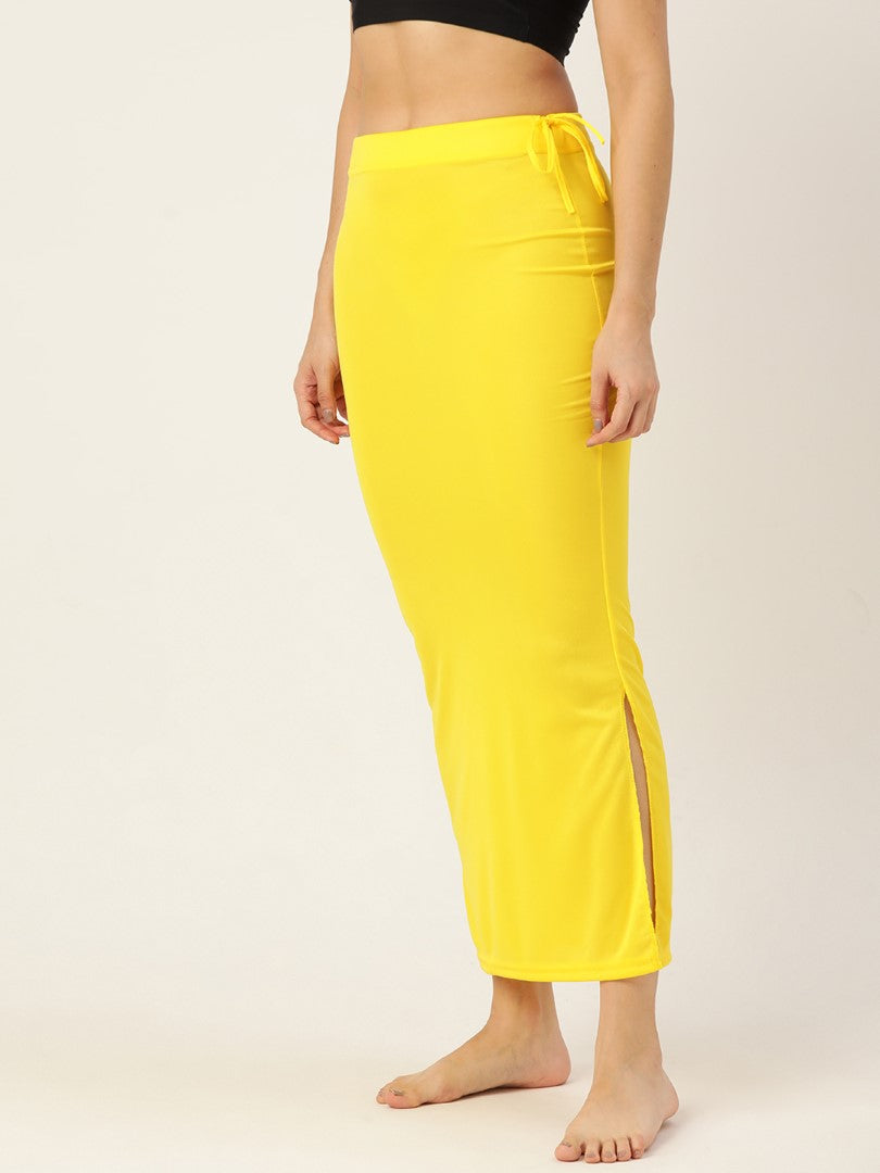 Women Lemon Yellow Solid Saree Shapewear