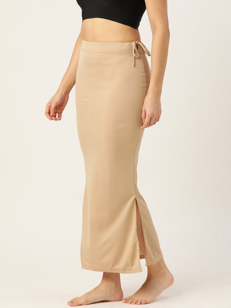 Women Dusty Brown Solid Saree Shapewear