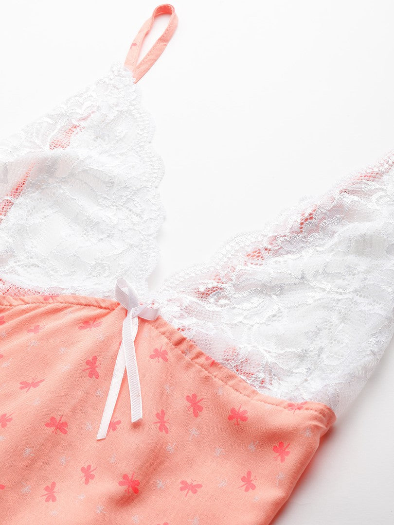 Peach Printed babydoll