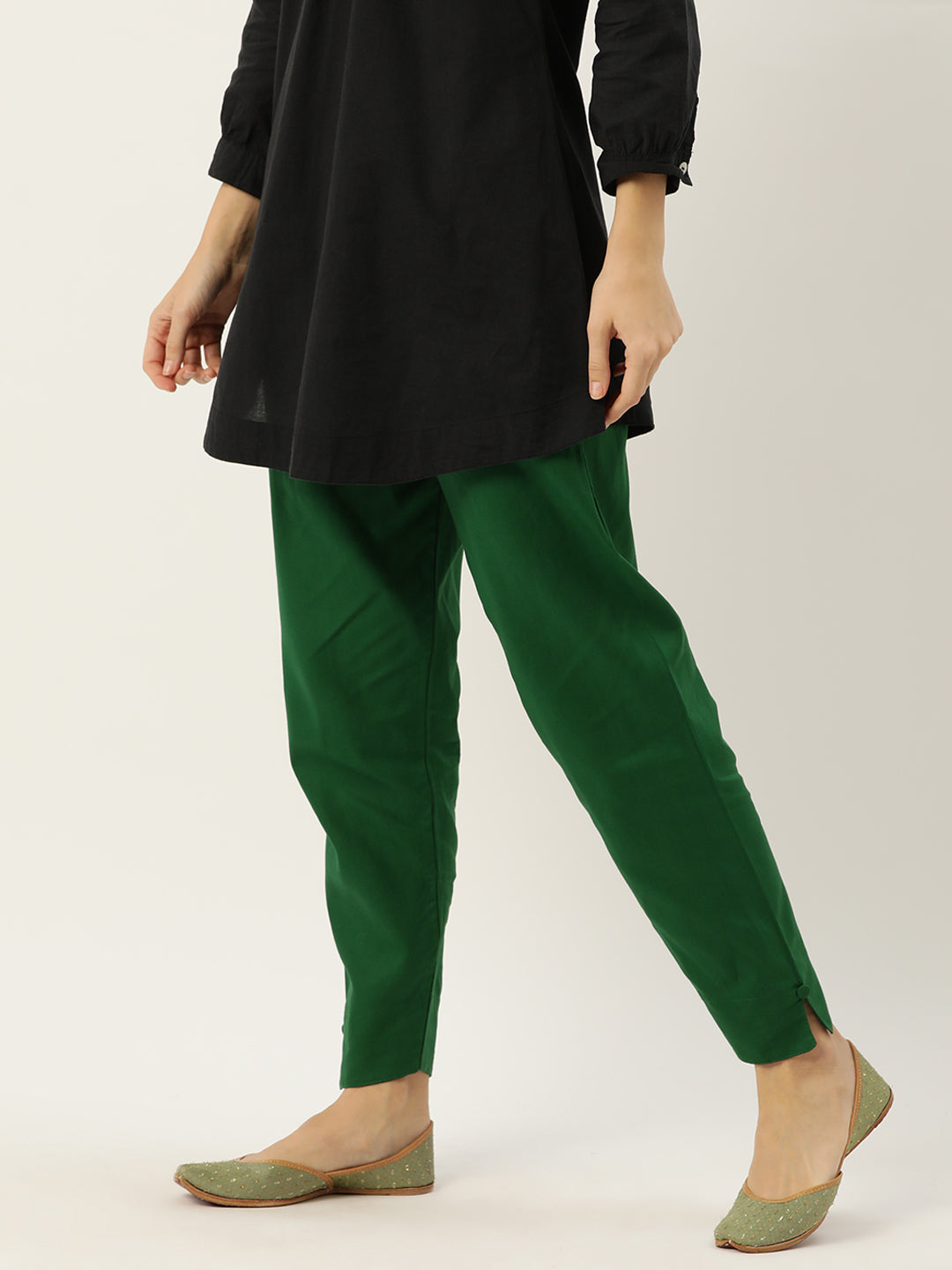 Women Pure Cotton Kurti Pant - Dark Green