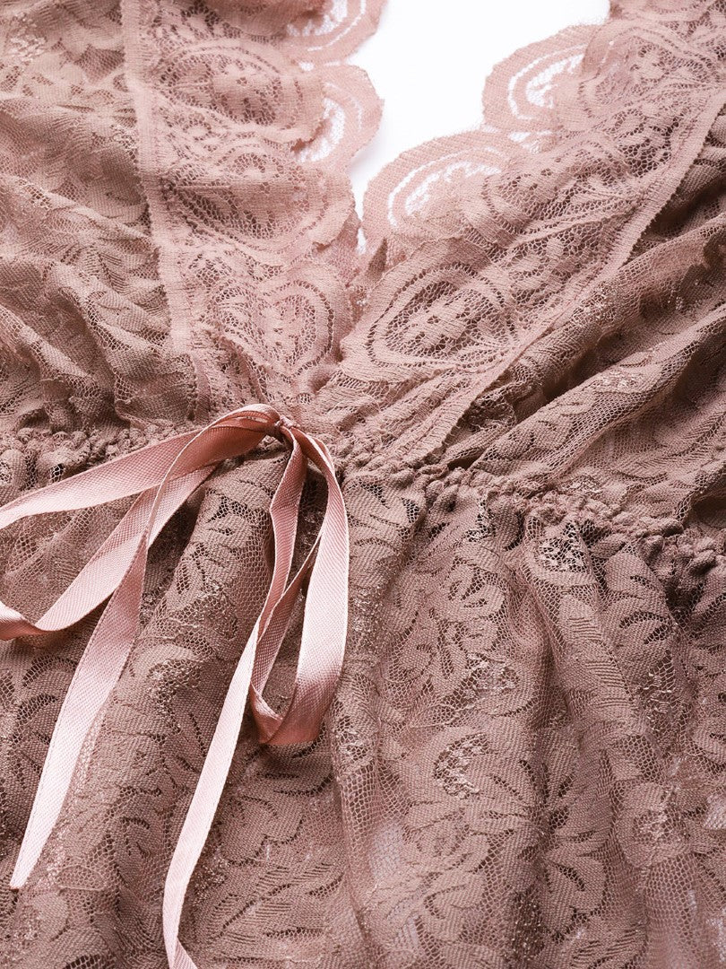Brown babydoll with Full Floral Lace