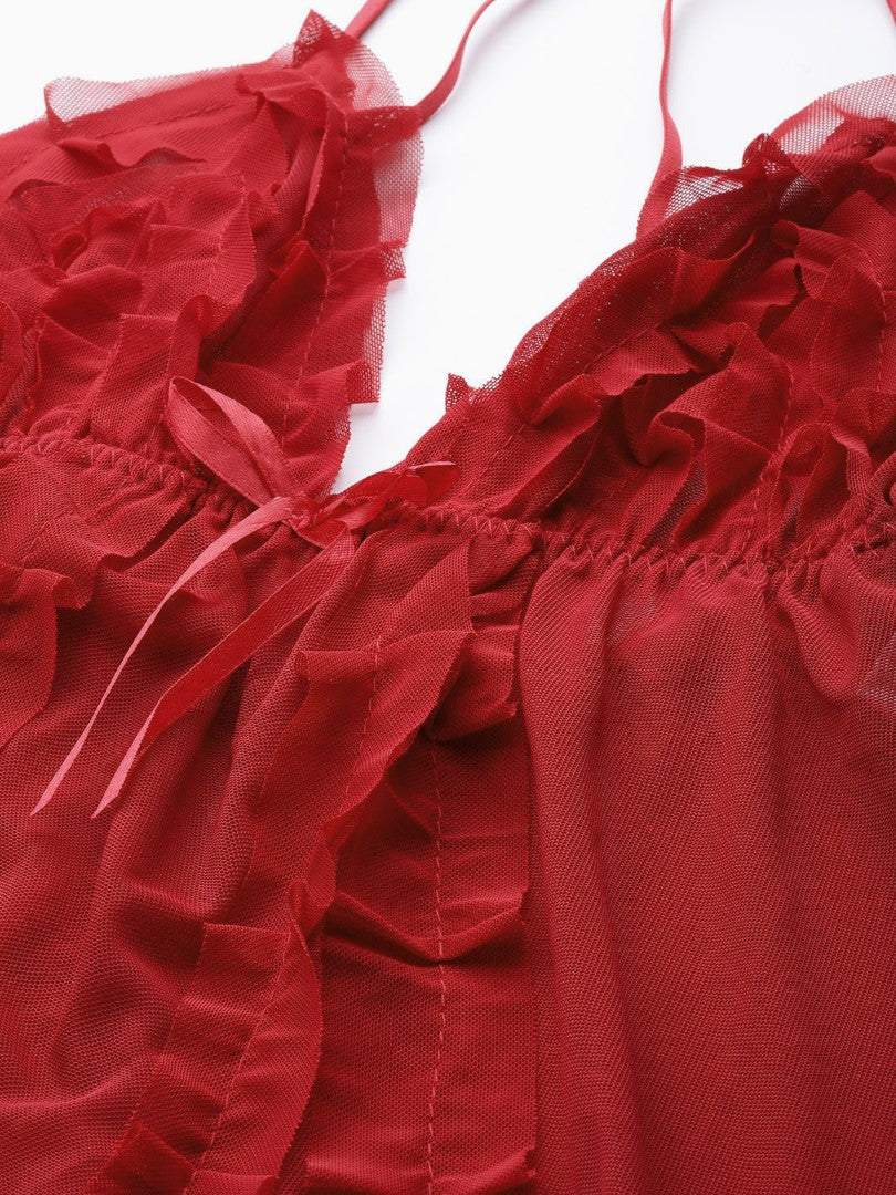 Maroon babydoll with Net Fabric