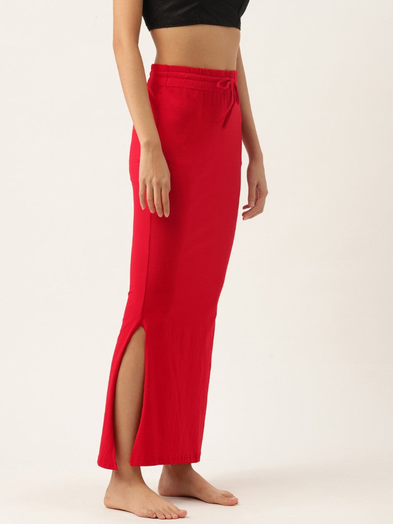 Women Red Solid Knitted Saree Shapewear