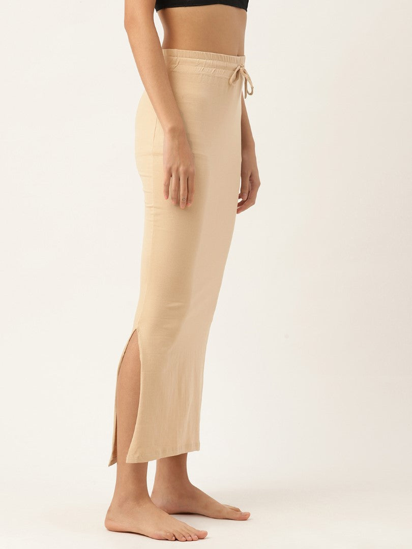 Women Beige Solid Knitted Saree Shapewear