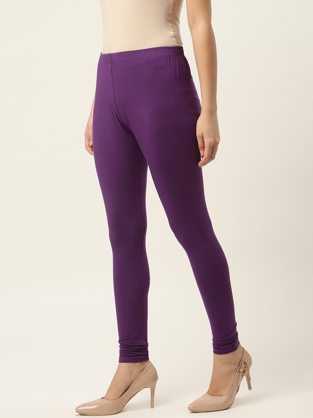 Women Purple Churidar-Length Leggings