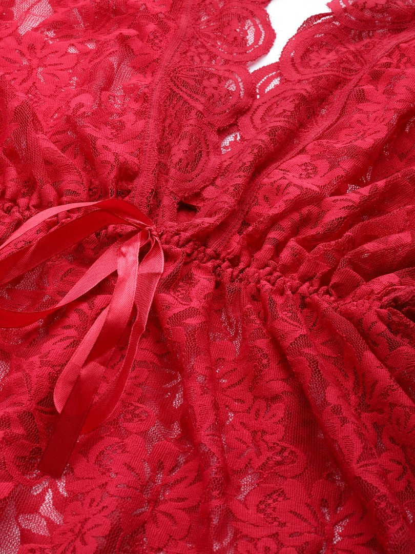 Red babydoll with Full Floral Lace