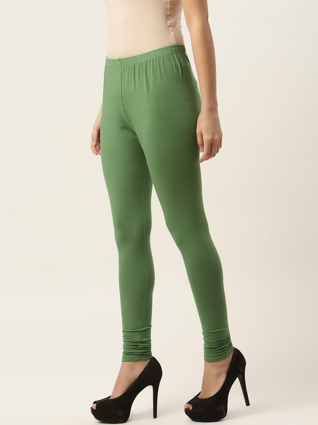 Women Olive Green Churidar-Length Leggings
