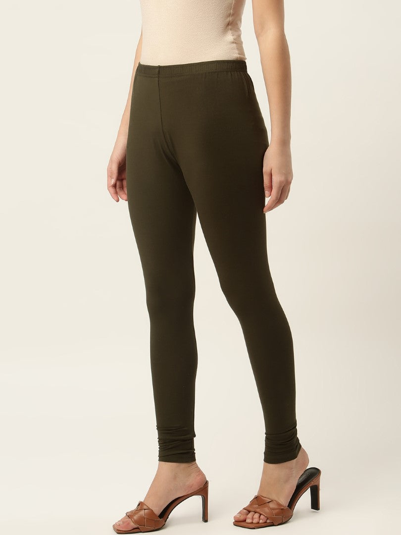 Women Dark Green Churidar-Length Leggings