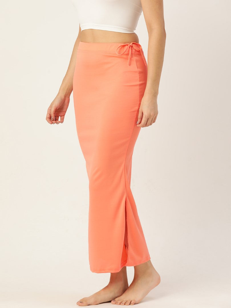 Women Peach Orange Solid Saree Shapewear