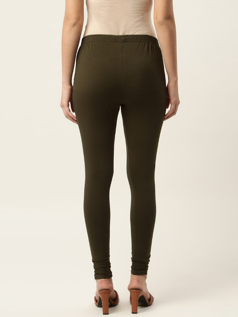 Women Dark Green Churidar-Length Leggings