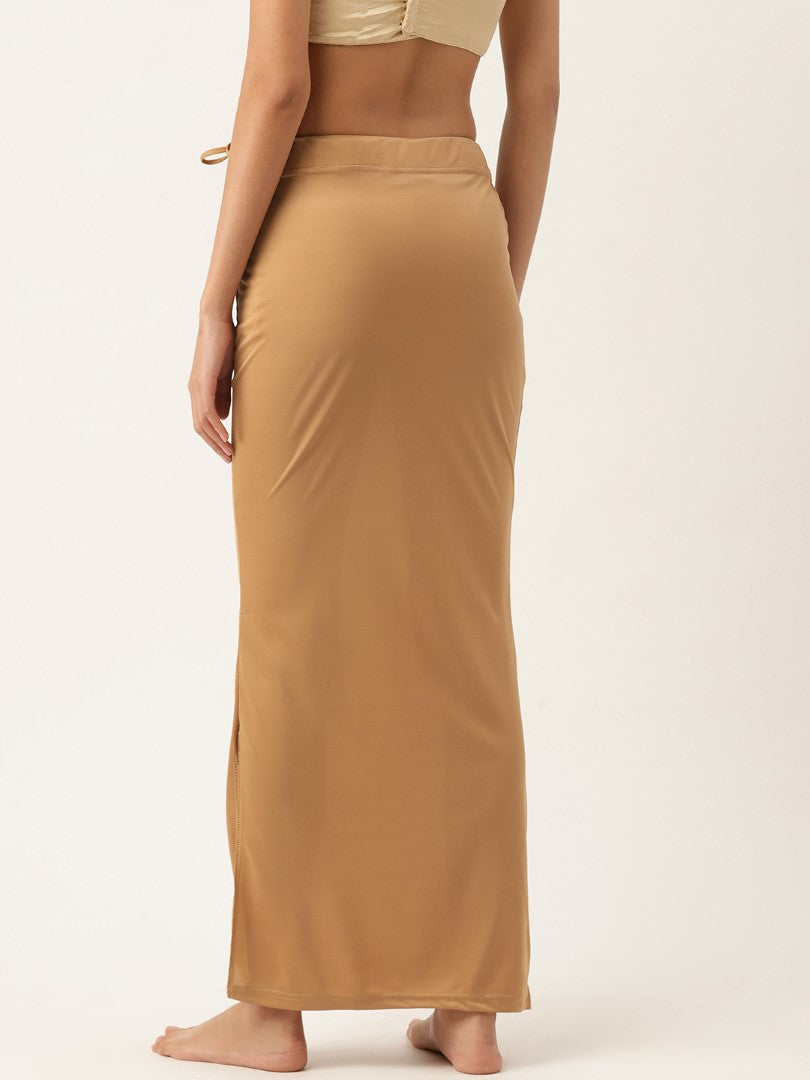 Women Light Brown Solid Saree Shapewear