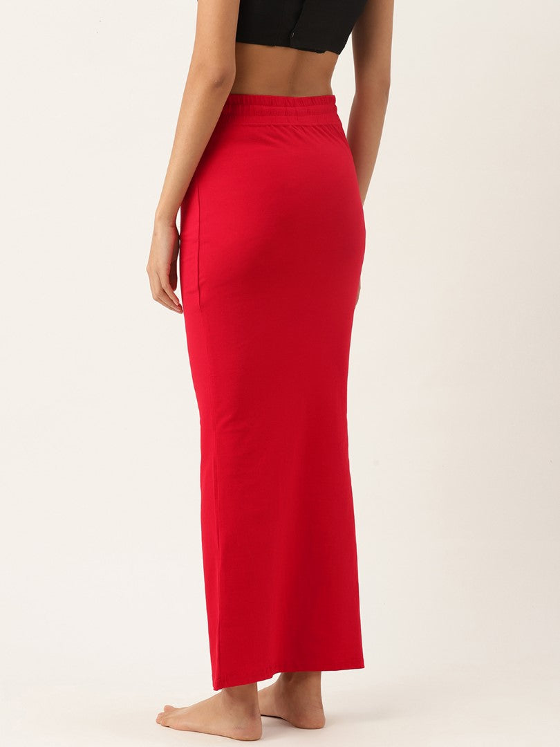Women Red Solid Knitted Saree Shapewear