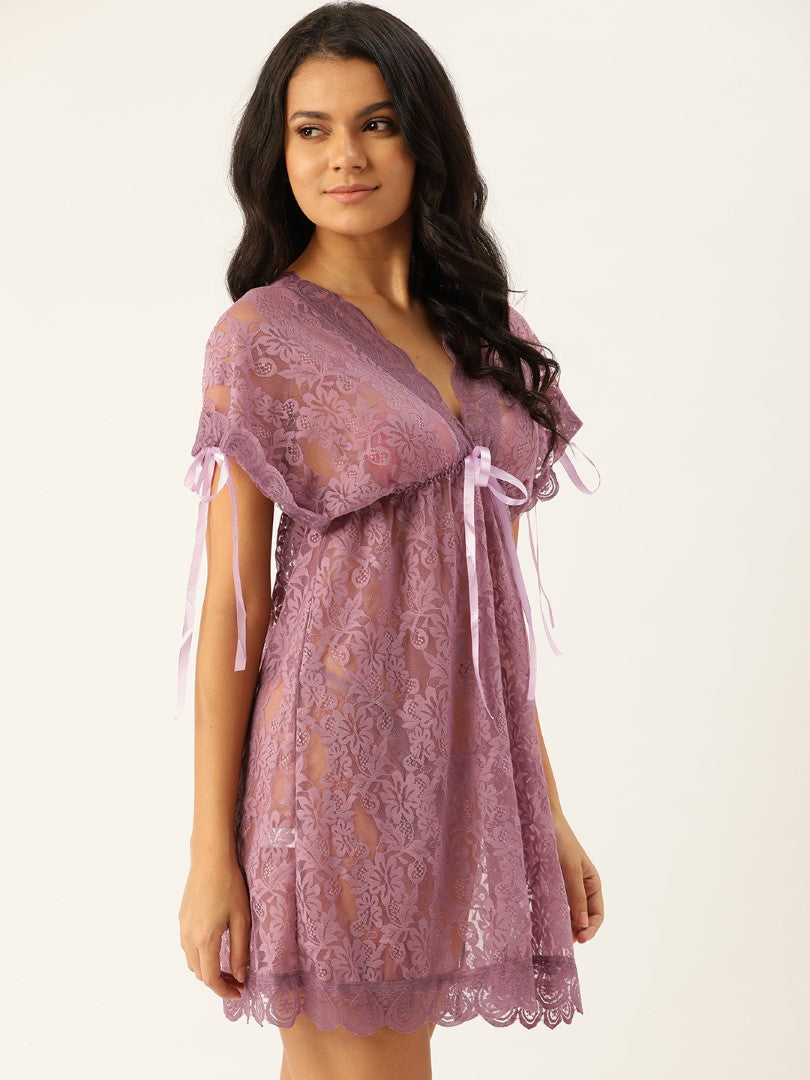 Purple babydoll with Full Floral Lace