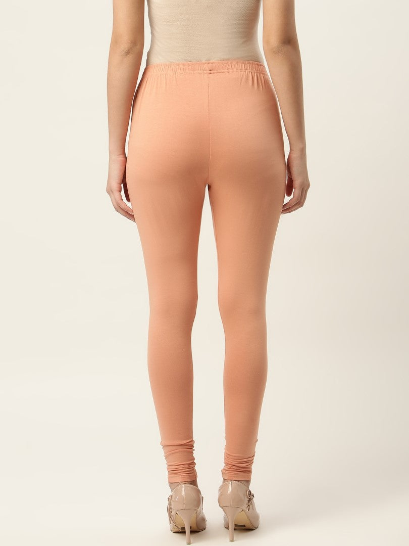 Women Apricot Churidar-Length Leggings