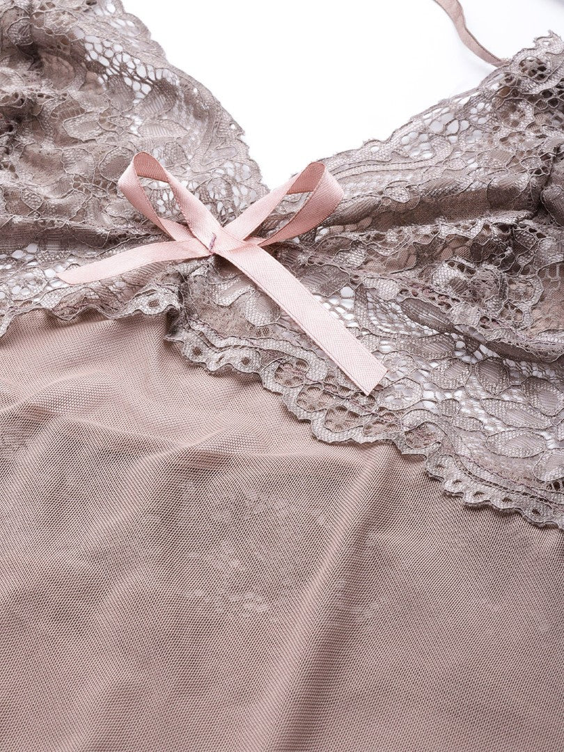 Brown babydoll with satin