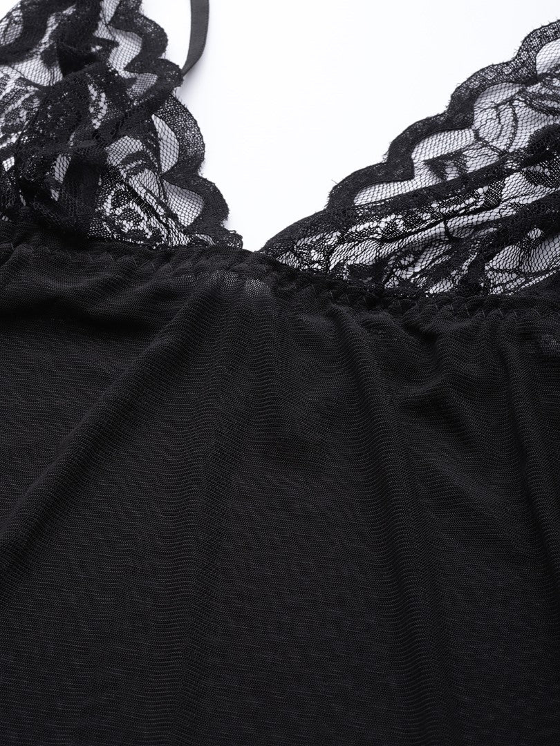 Black babydoll with satin