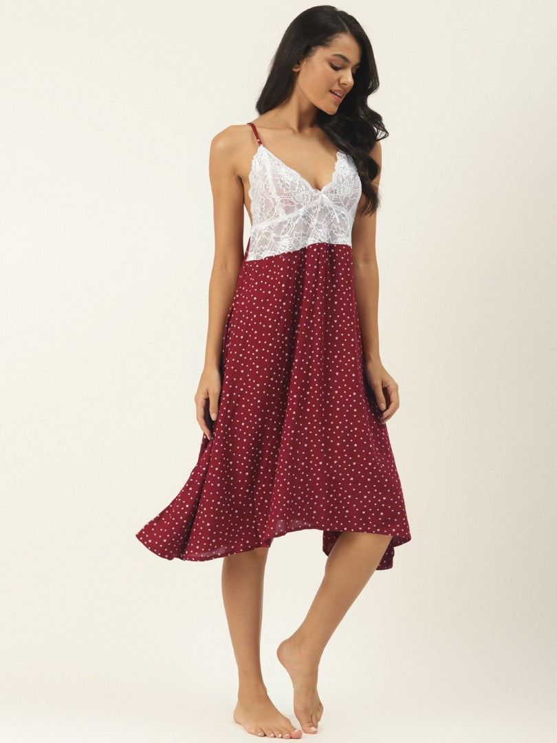 Maroon Printed Nightdress