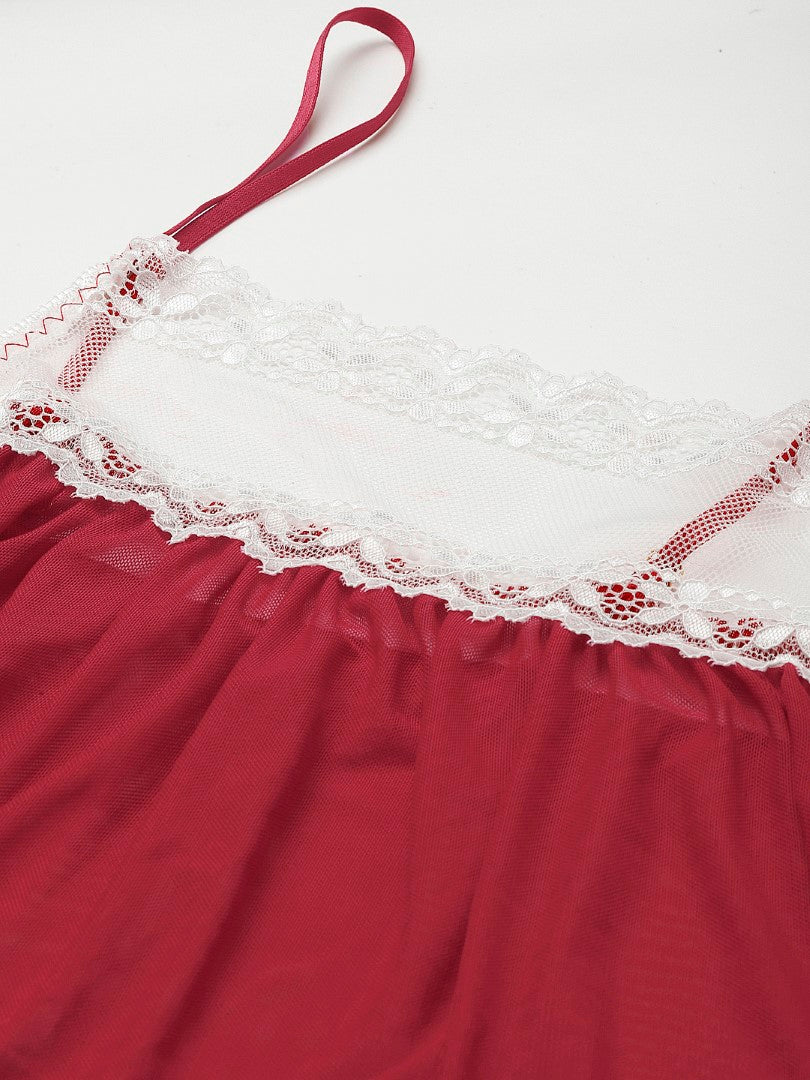 Maroon babydoll with Net/Lace