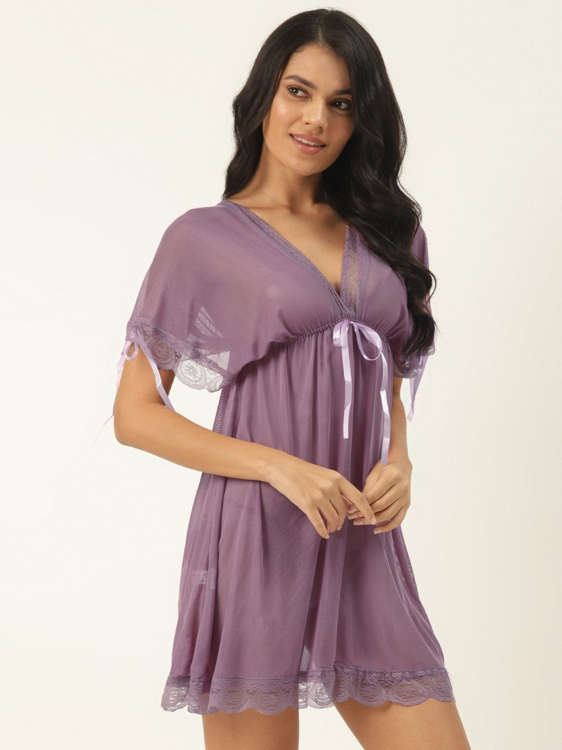 Purple babydoll with Full Floral Lace