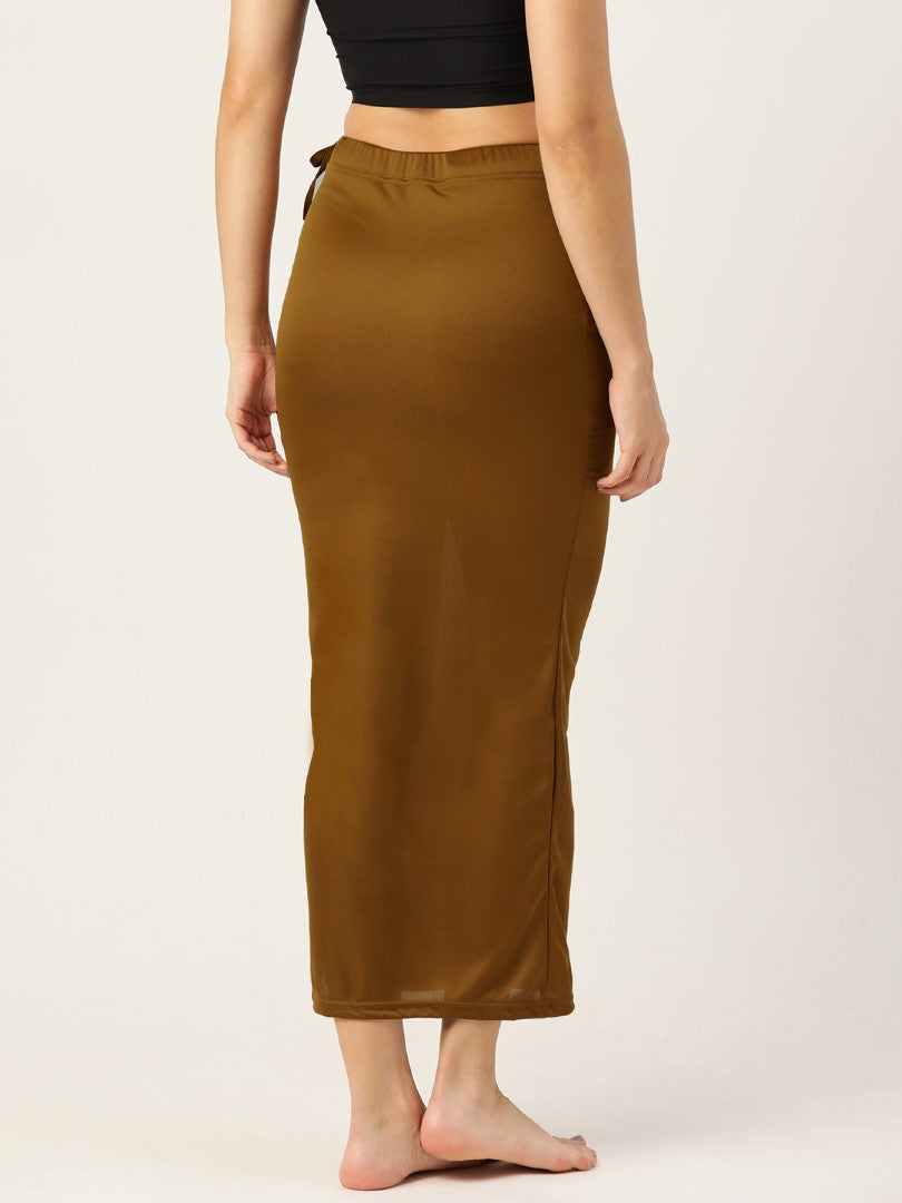 Women Deep Brown Solid Saree Shapewear