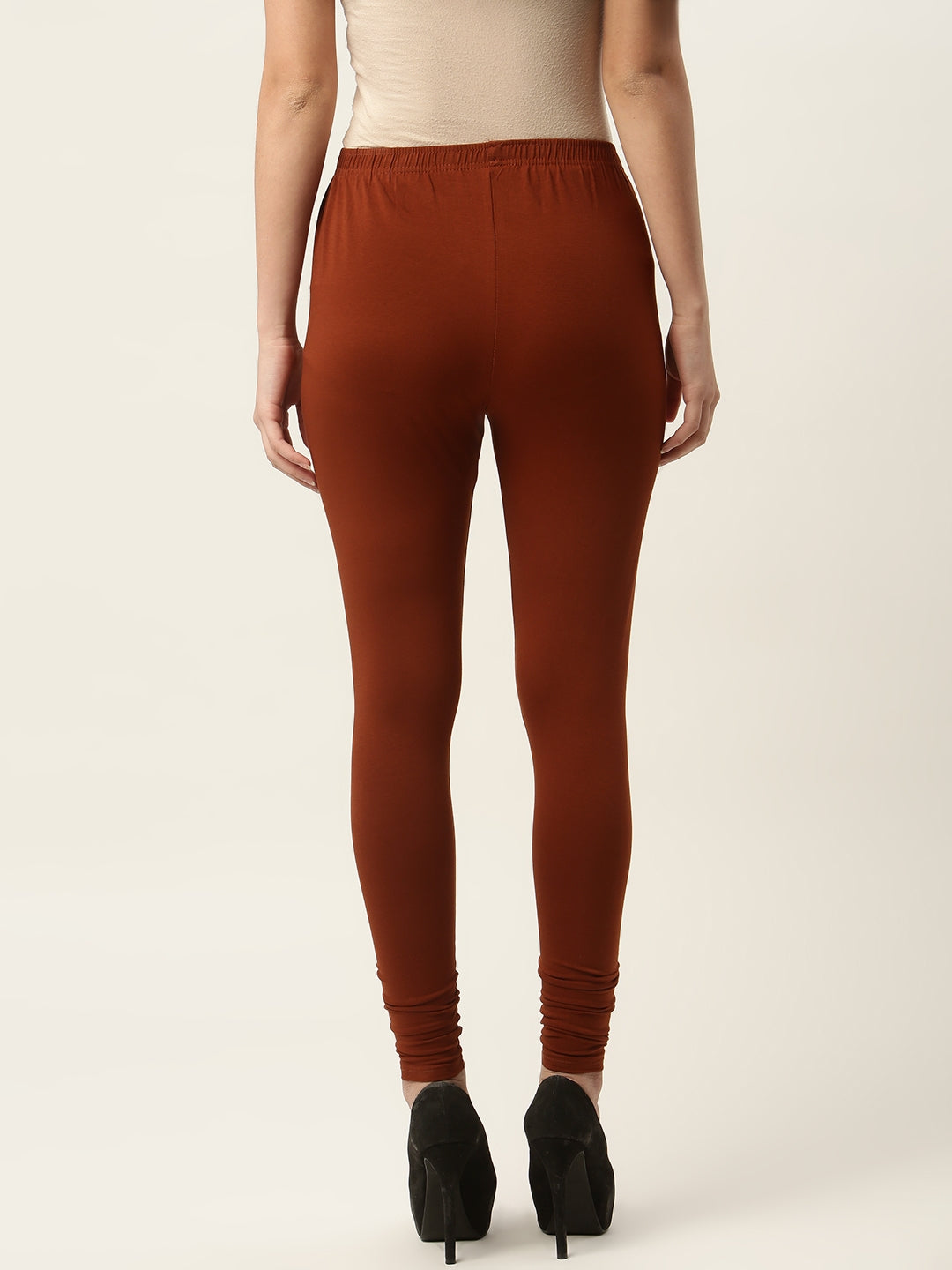 Women Rust Churidar-Length Leggings