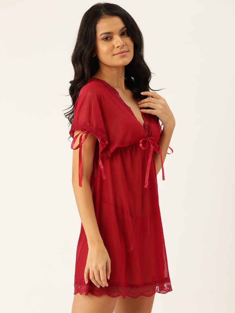 Red babydoll with Full Net